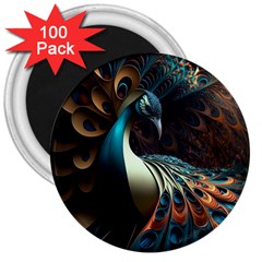 Peacock Bird Feathers Colorful Texture Abstract 3  Magnets (100 Pack) by Pakemis