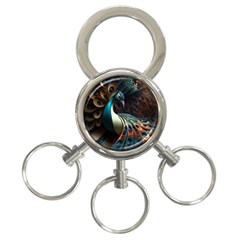 Peacock Bird Feathers Colorful Texture Abstract 3-ring Key Chain by Pakemis