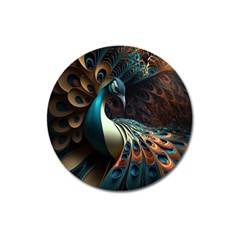 Peacock Bird Feathers Colorful Texture Abstract Magnet 3  (round) by Pakemis