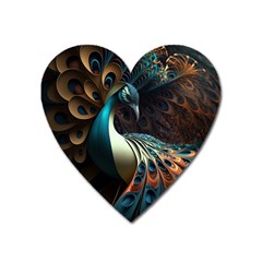 Peacock Bird Feathers Colorful Texture Abstract Heart Magnet by Pakemis