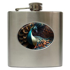 Peacock Bird Feathers Colorful Texture Abstract Hip Flask (6 Oz) by Pakemis