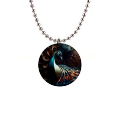 Peacock Bird Feathers Colorful Texture Abstract 1  Button Necklace by Pakemis