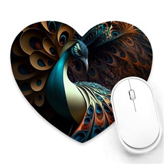 Peacock Bird Feathers Colorful Texture Abstract Heart Mousepad by Pakemis