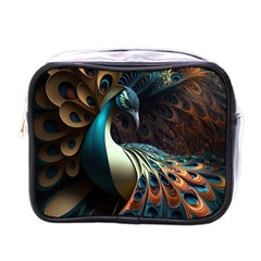 Peacock Bird Feathers Colorful Texture Abstract Mini Toiletries Bag (one Side) by Pakemis