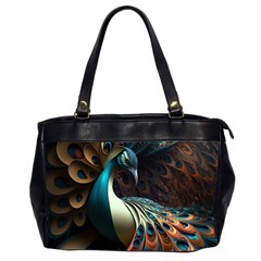 Peacock Bird Feathers Colorful Texture Abstract Oversize Office Handbag (2 Sides) by Pakemis