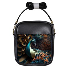 Peacock Bird Feathers Colorful Texture Abstract Girls Sling Bag by Pakemis