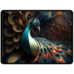 Peacock Bird Feathers Colorful Texture Abstract One Side Fleece Blanket (large) by Pakemis