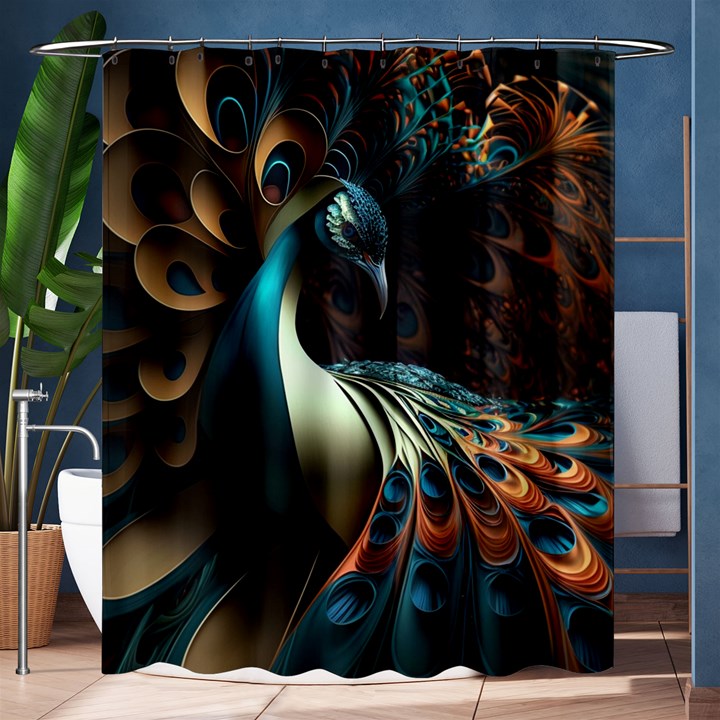 Peacock Bird Feathers Colorful Texture Abstract Shower Curtain 60  x 72  (Medium) 