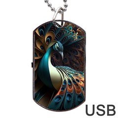 Peacock Bird Feathers Colorful Texture Abstract Dog Tag Usb Flash (two Sides) by Pakemis