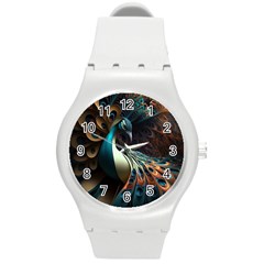 Peacock Bird Feathers Colorful Texture Abstract Round Plastic Sport Watch (m) by Pakemis