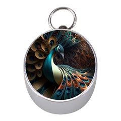 Peacock Bird Feathers Colorful Texture Abstract Mini Silver Compasses by Pakemis