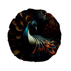 Peacock Bird Feathers Colorful Texture Abstract Standard 15  Premium Flano Round Cushions by Pakemis