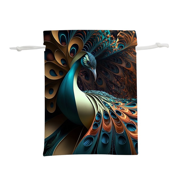 Peacock Bird Feathers Colorful Texture Abstract Lightweight Drawstring Pouch (L)