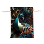 Peacock Bird Feathers Colorful Texture Abstract Lightweight Drawstring Pouch (L) Back