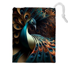 Peacock Bird Feathers Colorful Texture Abstract Drawstring Pouch (4xl) by Pakemis