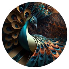 Peacock Bird Feathers Colorful Texture Abstract Round Trivet by Pakemis