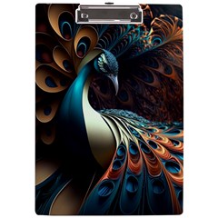 Peacock Bird Feathers Colorful Texture Abstract A4 Acrylic Clipboard by Pakemis