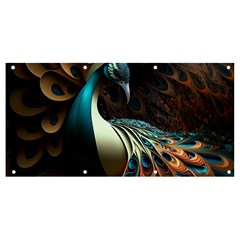 Peacock Bird Feathers Colorful Texture Abstract Banner And Sign 8  X 4  by Pakemis