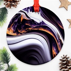 Marble Abstract Water Gold Dark Pink Purple Art Ornament (Round)