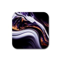 Marble Abstract Water Gold Dark Pink Purple Art Rubber Square Coaster (4 Pack) by Pakemis