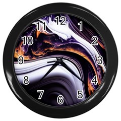 Marble Abstract Water Gold Dark Pink Purple Art Wall Clock (black) by Pakemis