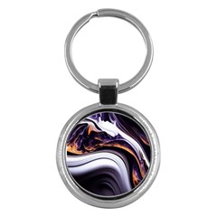 Marble Abstract Water Gold Dark Pink Purple Art Key Chain (round) by Pakemis