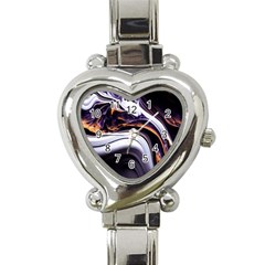 Marble Abstract Water Gold Dark Pink Purple Art Heart Italian Charm Watch