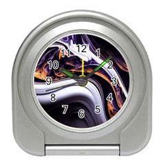 Marble Abstract Water Gold Dark Pink Purple Art Travel Alarm Clock