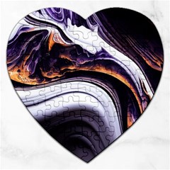 Marble Abstract Water Gold Dark Pink Purple Art Jigsaw Puzzle (Heart)