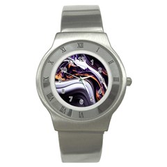 Marble Abstract Water Gold Dark Pink Purple Art Stainless Steel Watch