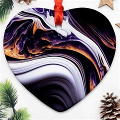 Marble Abstract Water Gold Dark Pink Purple Art Heart Ornament (Two Sides)