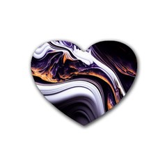 Marble Abstract Water Gold Dark Pink Purple Art Rubber Coaster (Heart)