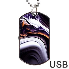 Marble Abstract Water Gold Dark Pink Purple Art Dog Tag USB Flash (Two Sides)