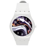 Marble Abstract Water Gold Dark Pink Purple Art Round Plastic Sport Watch (M) Front