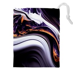 Marble Abstract Water Gold Dark Pink Purple Art Drawstring Pouch (5xl) by Pakemis