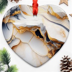 Marble Stone Abstract Gold White Color Colorful Ornament (heart) by Pakemis