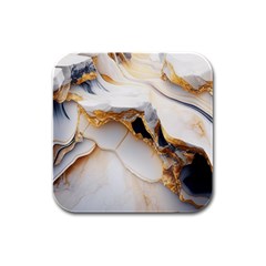 Marble Stone Abstract Gold White Color Colorful Rubber Square Coaster (4 Pack) by Pakemis