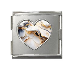 Marble Stone Abstract Gold White Color Colorful Mega Link Heart Italian Charm (18mm) by Pakemis