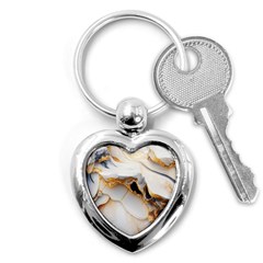 Marble Stone Abstract Gold White Color Colorful Key Chain (heart) by Pakemis