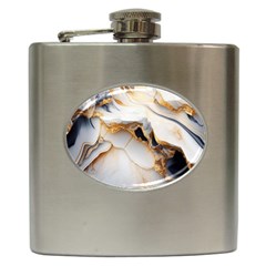 Marble Stone Abstract Gold White Color Colorful Hip Flask (6 Oz) by Pakemis