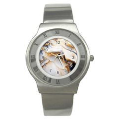 Marble Stone Abstract Gold White Color Colorful Stainless Steel Watch by Pakemis