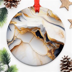 Marble Stone Abstract Gold White Color Colorful Round Ornament (two Sides) by Pakemis