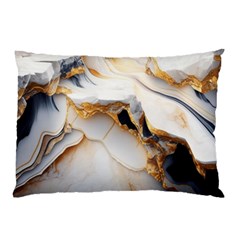 Marble Stone Abstract Gold White Color Colorful Pillow Case by Pakemis