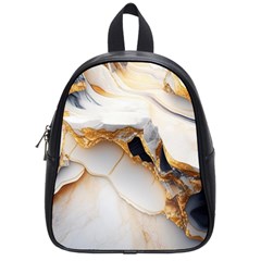 Marble Stone Abstract Gold White Color Colorful School Bag (small) by Pakemis