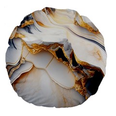 Marble Stone Abstract Gold White Color Colorful Large 18  Premium Flano Round Cushions by Pakemis