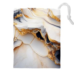 Marble Stone Abstract Gold White Color Colorful Drawstring Pouch (5xl) by Pakemis