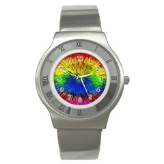 Colour Background Structure Lines Explosion Pop Stainless Steel Watch by Pakemis