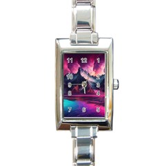 Ai Generated Mountain Ocean Lava Fire Sky Sea Rectangle Italian Charm Watch by Pakemis