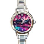 Ai Generated Mountain Ocean Lava Fire Sky Sea Round Italian Charm Watch Front