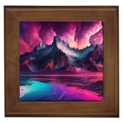 Ai Generated Mountain Ocean Lava Fire Sky Sea Framed Tile by Pakemis